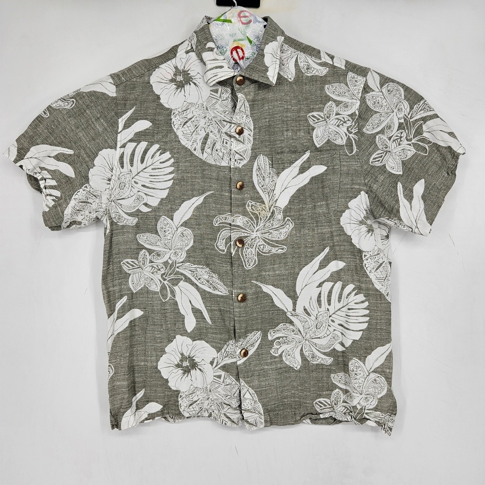 Tommy Bahama Shirt Mens Medium Floral Short Sleeve Green Rayon Casual Preppy